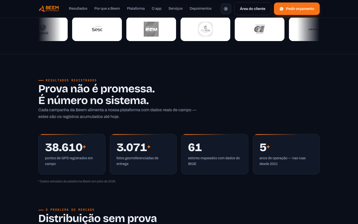 Seção do site da Beem explicando os três passos da campanha