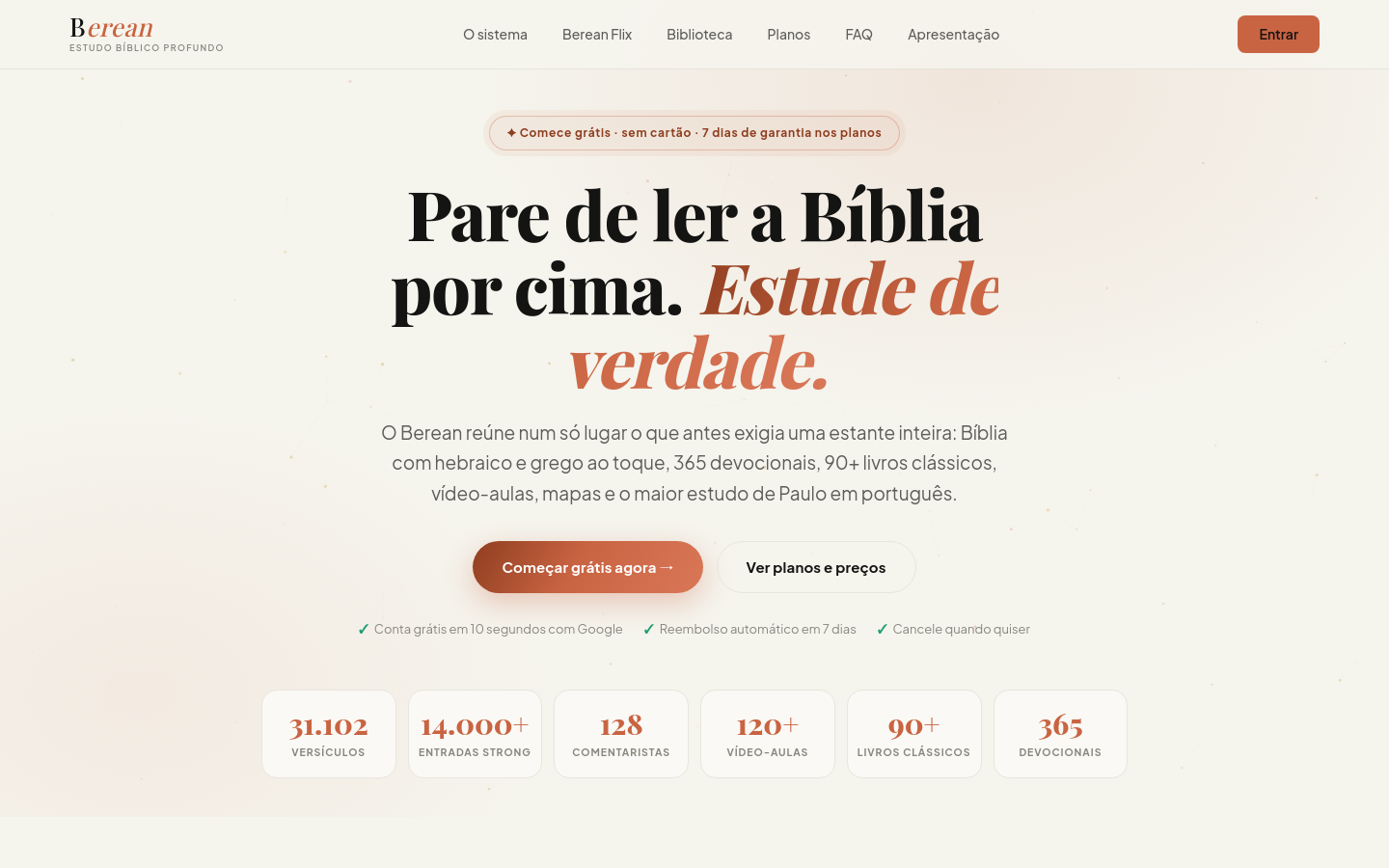 Página inicial da plataforma Berean