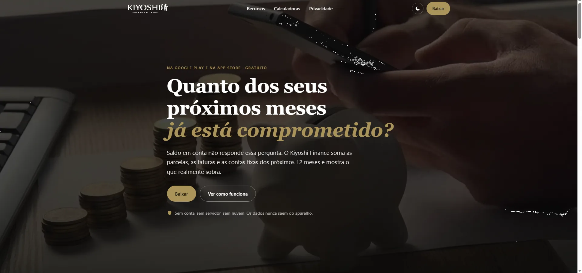 Página inicial do Kiyoshi Finance